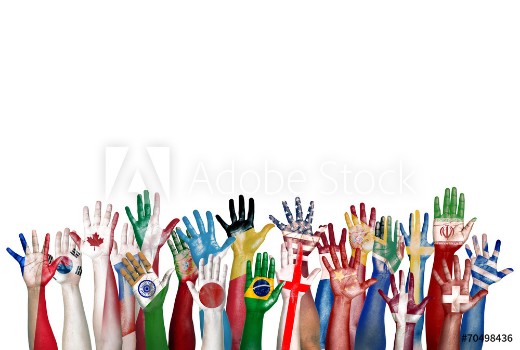 Picture of Group of Diverse Flag Painted Hands Raised